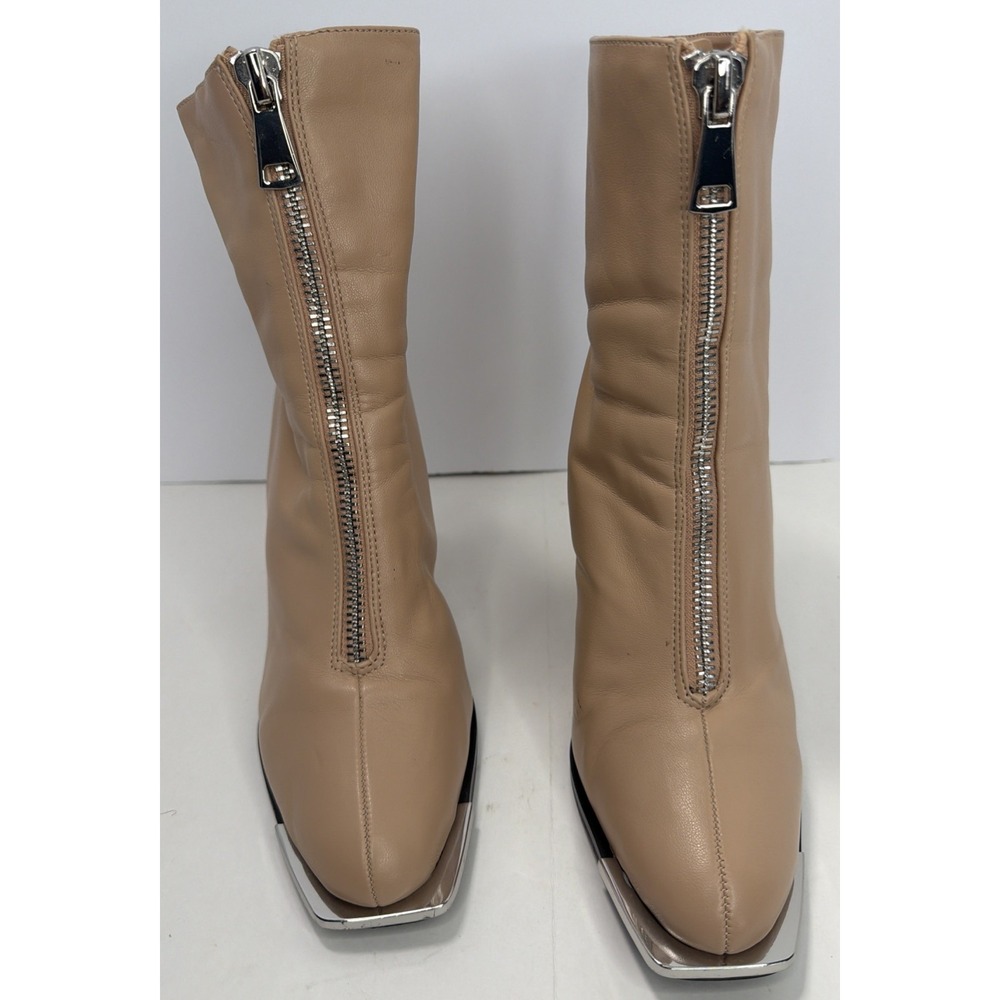 Azalea Wang Fresco Sand Boots Women's Size 9 Front Zip Block Heel Silver Toe